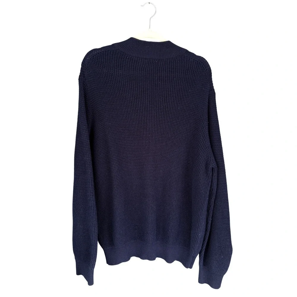 L.L. Bean Mens Quarter Zip Sweater Navy Blue Cotton‎ Cashmere Blend L Regular